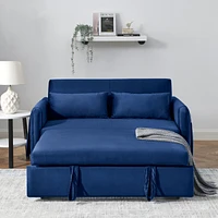 55" Modern Convertible Sofa Bed With 2 Detachable Arm Pockets, Velvet Loveseat Sofa With Pull Out