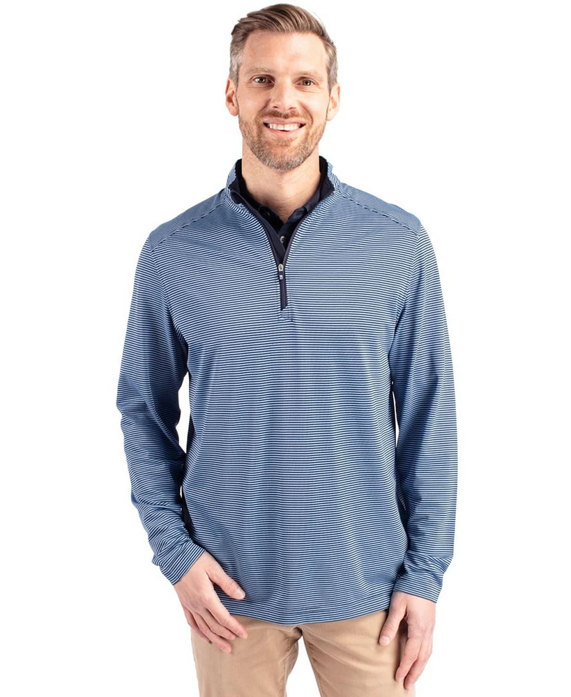 Cutter Buck Virtue Eco Pique Micro Stripe Recycled Mens Big & Tall Quarter Zip Jacket