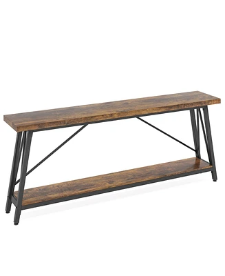 Tribesigns Long Entry Console Table, 70.9 Inches Industrial Sofa Console Table, for Hallway & Living Room, Dark Brown