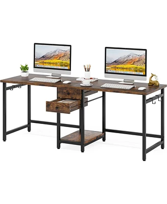Tribesigns 79 Inch Extra Long Desk, Double Desk with 2 Drawers, Two Person Desk Long Computer Desk with Storage Shelves, Writing Table Study Desk for