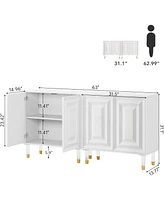 Tribesigns Sideboard Buffet Cabinet, 63 Inch Modern Kitchen Accent Cabinet with 4 Doors and Storage Shelves, White Credenzas Console Bar Cabinet for L