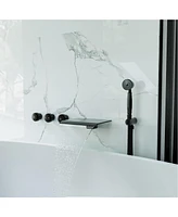 Mondawe 3-Handle Waterfall Wide-Spray High Pressure Tub and Shower Faucet in Matte Black With Valve