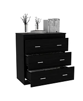 Georgia Three Drawer Dresser, Metal Handles, Superior Top - Black