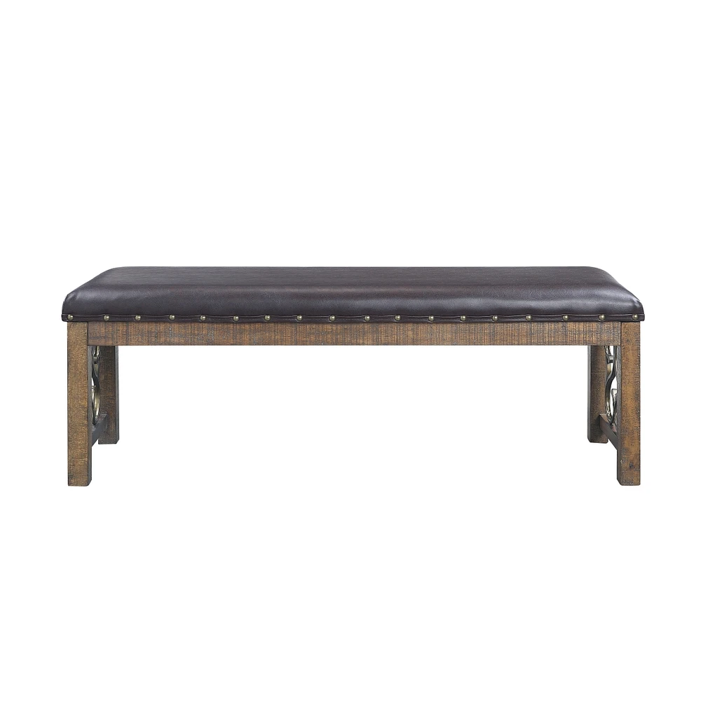 Simplie Fun Raphaela Bench in Black Pu & Weathered Cherry Finish