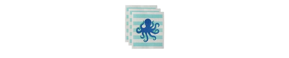 Design Imports Swedish Dishcloths for Kitchen Cleaning, Machine Washable Dishwasher Safe, 7.75 x 6.75", Octopus, 3 Piece