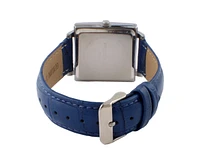 Peugeot Men's Modern 35x35mm Square Watch with Metal Case with Blue Leather Band