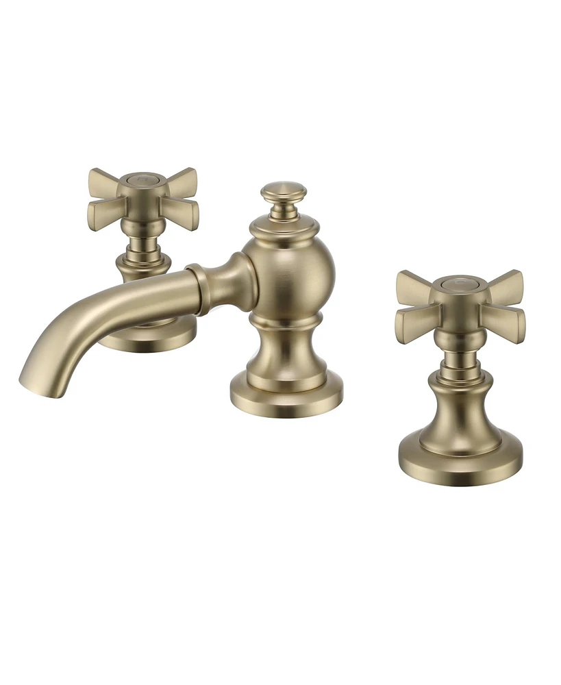 Mondawe Artifacts Widespread Bathroom Faucet with Bell Spout and Cross Handles, Bathroom Faucets for Sink 3 Hole