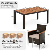 7 Pieces Outdoor Wicker Dining Set with Acacia Wood Table and 6 Stackable Chairs