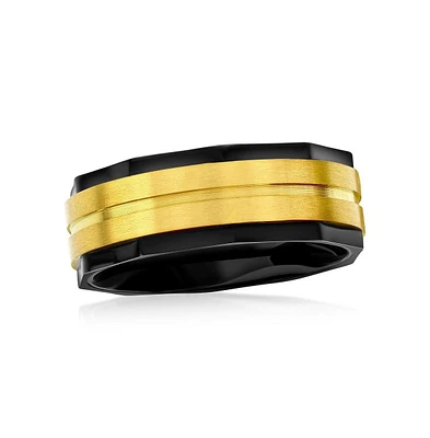 Metallo Stainless Steel Black with Gold Satin Ring