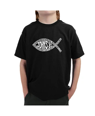 La Pop Art Boys Word Art T-shirt - John 3:16 Fish Symbol