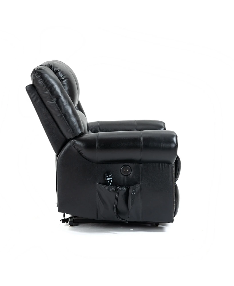 Simplie Fun Black Leather Power Lift Recliner with Heat Massage