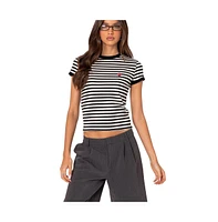 Edikted Women's Strawberry Fields Striped T Shirt - Black-and