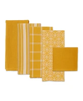 Design Imports Assorted Woven Kitchen Set, Dishtowel, 18x28", Dishcloth, 13x13", Honey Gold, 5 Piece