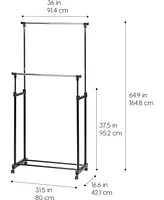 Iris Usa Adjustable Double Rod Clothes Rack, Garment Rack, Clothing Rack with Wheels