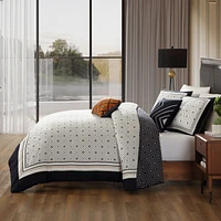 Bebejan Geometric Black & White Bedding 200 Thread Count 100% Cotton Sateen 5 Piece Reversible Queen Comforter Set