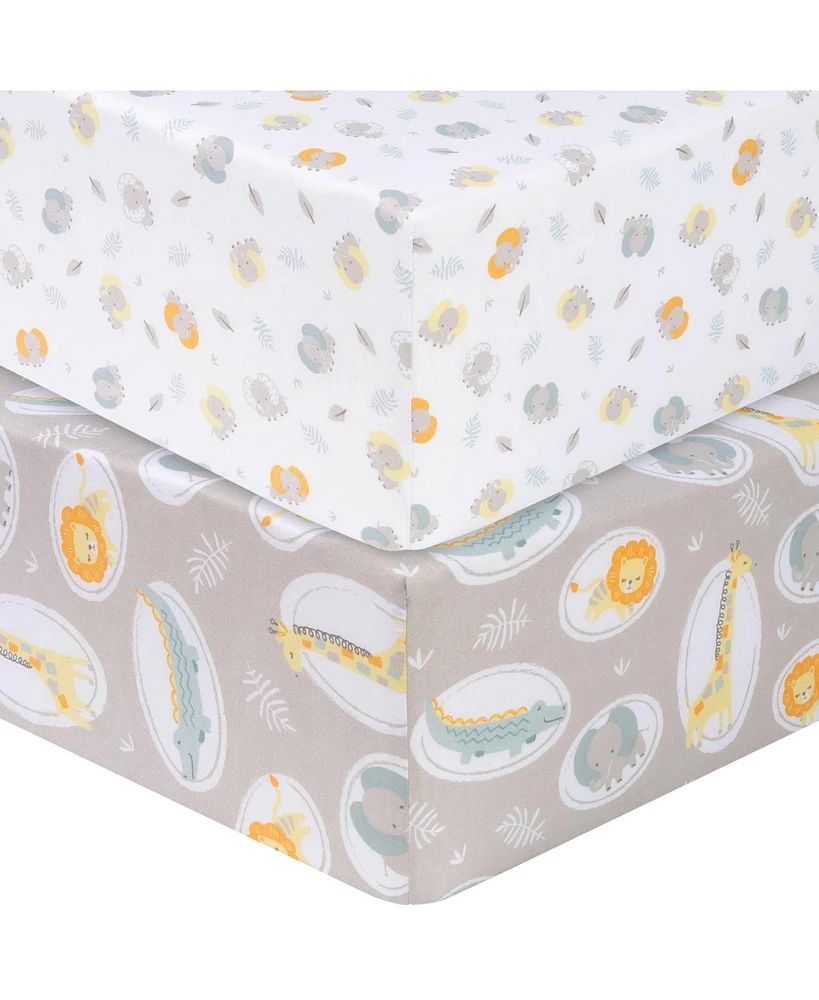 Sammy & Lou Jungle Pals 2-Pack Microfiber Fitted Crib Sheet Set by