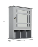 Kleankin Wall Mounted Mirror Cabinet with Door Shelf Bathroom & Powder Room, Grey