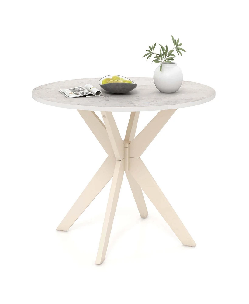 Costway Round Dining Table 36" Faux Marble Tabletop Rubber Wood Legs Kitchen