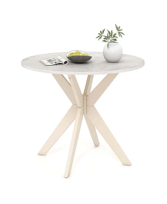 Costway Round Dining Table 36" Faux Marble Tabletop Rubber Wood Legs Kitchen