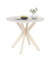 Costway Round Dining Table 36" Faux Marble Tabletop Rubber Wood Legs Kitchen