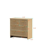4 Drawers Rattan Cabinet, For Bedroom, Living Room, Dining Room, Hallways, Easy Assembly