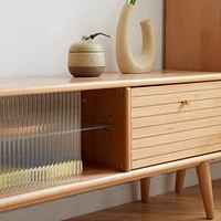 Solid Beech Tv Cabinet with Chinese Glass Doors, Storage Space