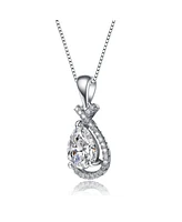 Rachel Glauber White Gold Plated with Cubic Zirconia Pear Rain Droplet Infinity Love Knot Pendant Necklace