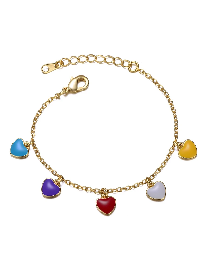 GiGiGirl 14k Yellow Gold Plated Adjustable Bracelet with Multi-Colored Enameled Heart Charms for Toddler/Kids