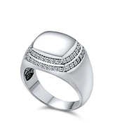 Bling Jewelry Square Cubic Zirconia Halo Signet Ring Sterling Silver