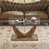 Streamdale Furniture Minimalist glass coffee table with wood/Mdf legs & steel columns: Ct-907