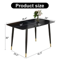 Streamdale Furniture Minimalist Black and Gold Dining Table 50"x30"x30"