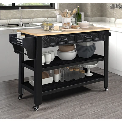 Simplie Fun 57" Rolling Kitchen Island Cart with Storage and Oak Top