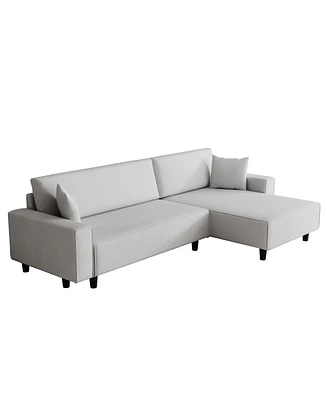 Simplie Fun 93" Grey Corduroy Sofa Bed with Two Pillows