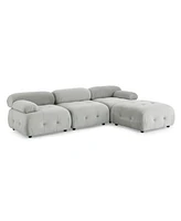 Simplie Fun Grey Velvet L-Shaped Sectional Sofa with Ottoman