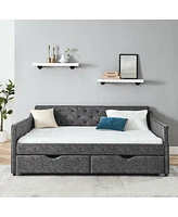 Simplie Fun Queen Size Daybed With Drawers Upholstered Tufted Sofa Bed, With Button On Back On Waved Shape Arms