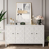 White Wash 4-Door Wooden Accent Cabinet