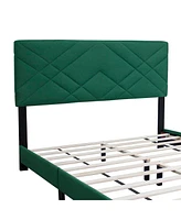 Streamdale Furniture Green Queen Size Bed Frame With Adjustable Headboard Super Affordable No Box Sping Require