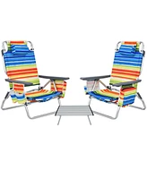Gymax 3PCS Folding Beach Chair and Table Set Outdoor Adjustable Reclining Chair