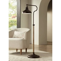 Franklin Iron Works Ferris Industrial Rustic Farmhouse Adjustable Pharmacy Floor Lamp Downbridge 57" Tall Bronze Faux Wood Grain Metal Brown Shade for