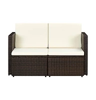 vidaXL 2 Seater Patio Sofa with Cushions Brown Poly Rattan