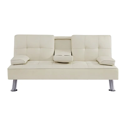 Simplie Fun Beige Loveseat Sofa Bed With Cup Holder