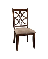 Simplie Fun Wooden Side Chairs Set of 2 Elegant Back Design Fabric Upholstery Cherry Finish Formal Dining Furniture