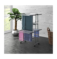 vidaXL 2-Tier Laundry Drying Rack with Wheels Silver 23.6"x27.6"x41.7"