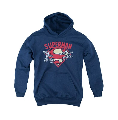 Superman Boys Youth Chain Breaking Pull Over Hoodie / Hooded Sweatshirt