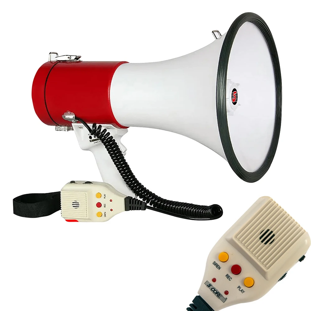 5 Core Portable Megaphone Speaker Battery Power 50W Bullhorn w Siren • Volume Adjustable Mega Phone 66SF