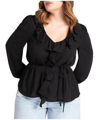 Eloquii Plus Ruffle Detail V Neck Blouse