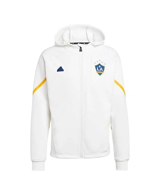 Adidas Men's White La Galaxy 2024 Anthem Travel Full-Zip Jacket