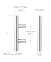 Cauldham Solid Stainless Steel Euro Style Cabinet Pull Handle - 6" Long Brushed Nickel Design 3-3/4" (96mm) Hole Centers - Pack of 10