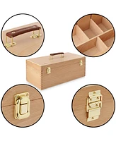 7 Elements Wooden Art Supply Storage Organizer - Large Beechwood Artist Tool Box with Drawer