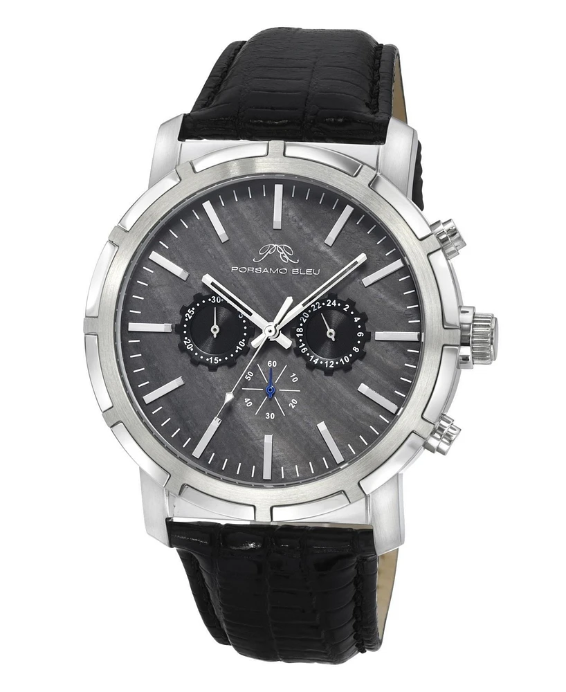 Porsamo Bleu Nyc Chrono Genuine Leather Silver Tone & Black Men's Watch 1281ANYL